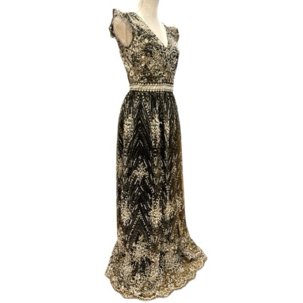 Elegant Black and Gold Art Deco Evening Gown Size M - Picture 4 of 9